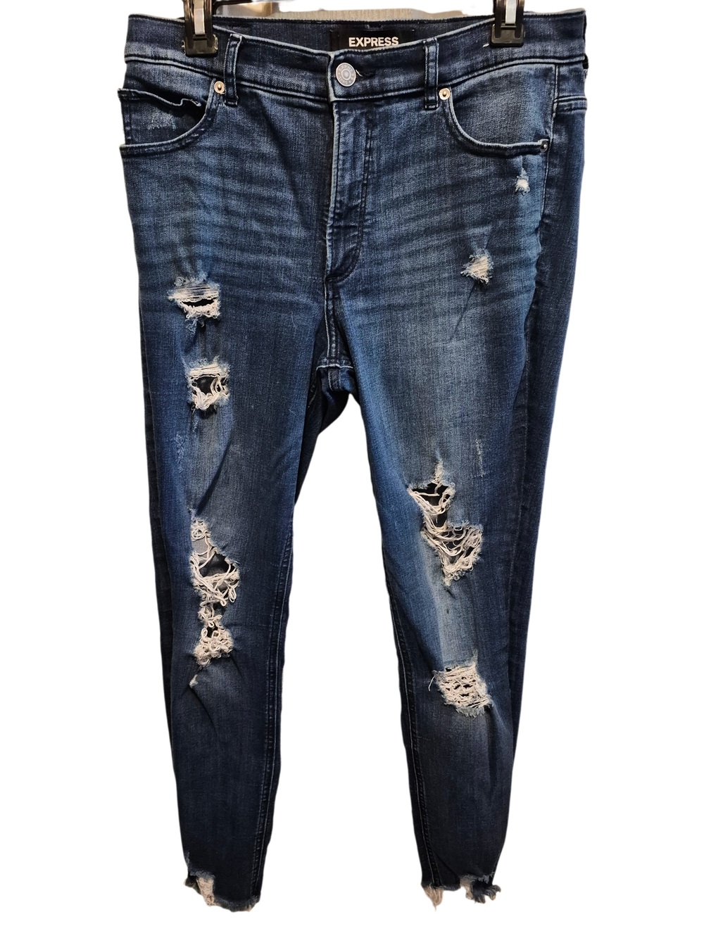 Express Denim Perfect High Rise Ankle Jeans Women's Size 10R Distressed Stretch